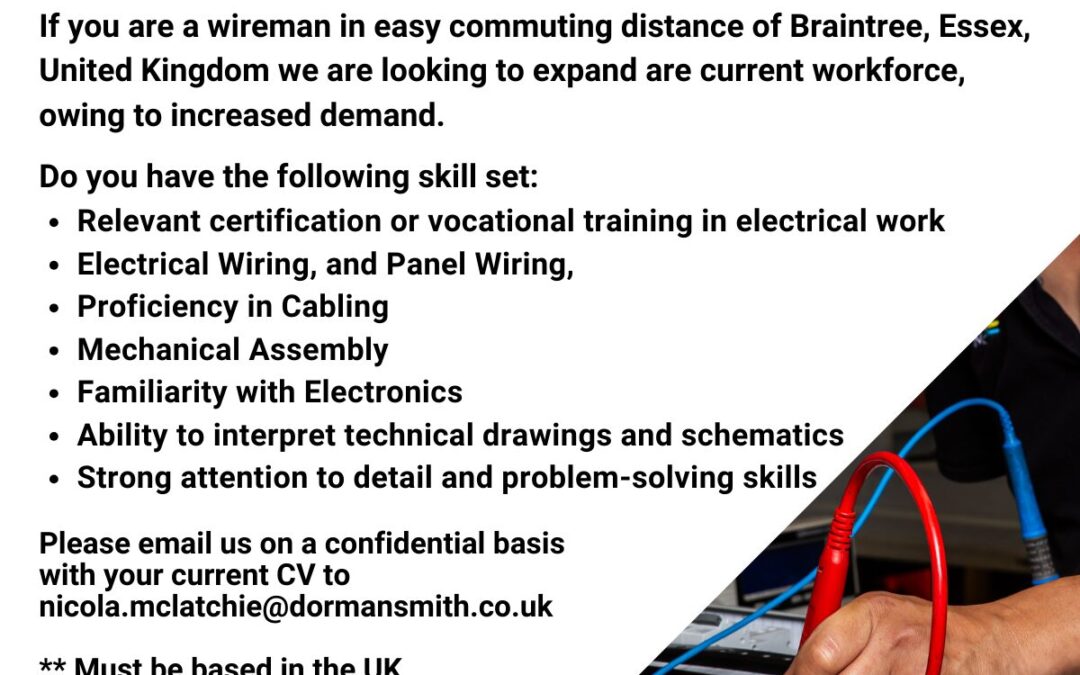 UK Job Opportunity Electrical Wireman 